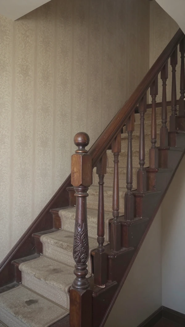 Escalier bois avant rénovation — état d'origine.